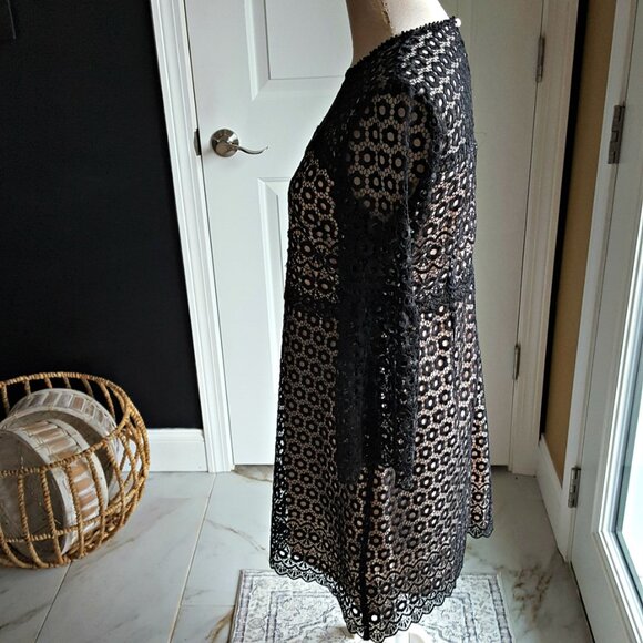 J. CREW BELL Sleeve DAISY Lace SHEATH Dress BLACK/NUDE - Picture 5 of 10